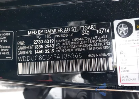 2015 Mercedes-Benz S 550 from USA, damaged, VIN WDDUG8CB4FA135368